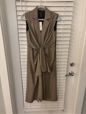 White House Black Market Sleeveless Plaid Tie-Front Jumpsuit in Taupe